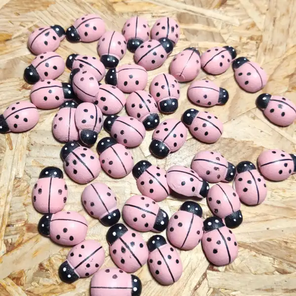 10 coccinelle di legno rosa con biadesivo